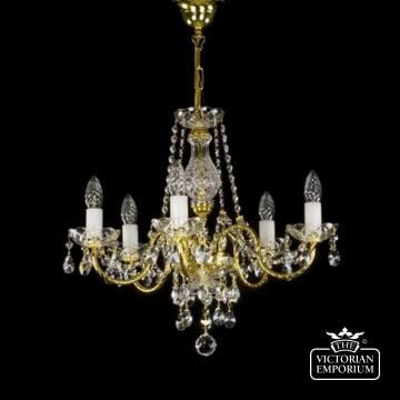 Adele 6 Arm Chandelier With Gold Rimmed Arms And Oval Shaped Lead Crystals  Adela6