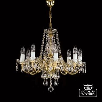 Adele 8 Arm Chandelier With Gold Rimmed Arms And Oval Shaped Crystals  Adela8