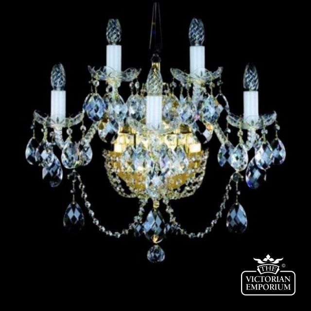 Sara 5 Arm Wall Sconce Light - With Hand-cut Crystal Drops