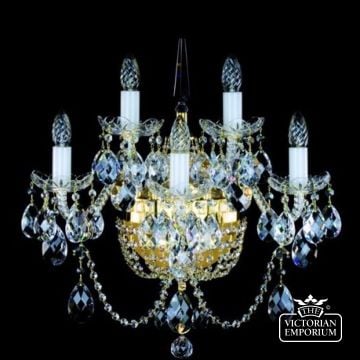 Sara 5 Arm Wall Sconce Light - With Hand-cut Crystal Drops