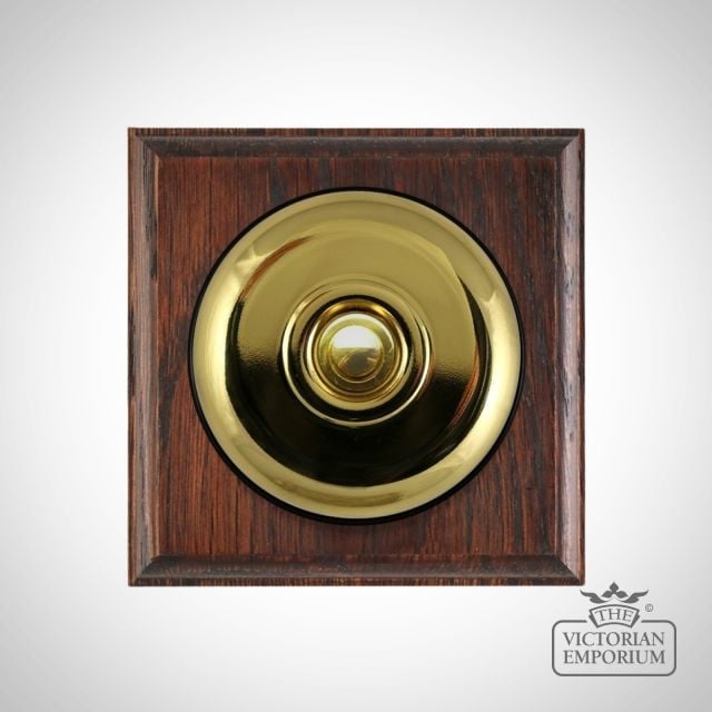 Buttonswitch Mahogany Base Plain Brass