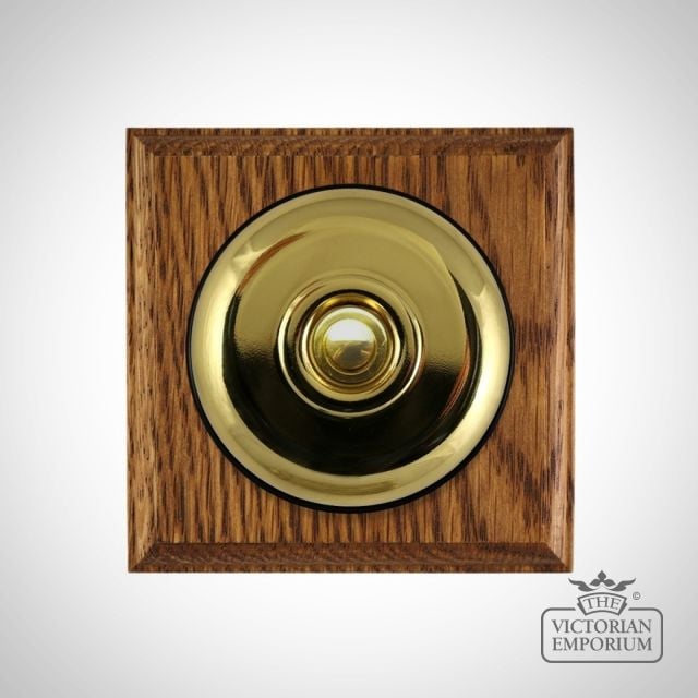 Buttonswitch Medium Oak Base Plain Brass