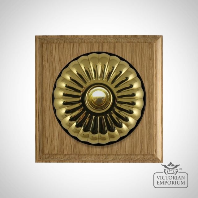 Buttonswitch Light Oak Base Fluteted Brass