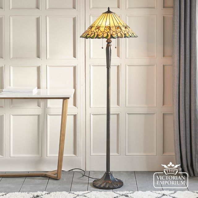 Jamelia Tiffany Style Floor Light With Amber Glass Beads  64192 1