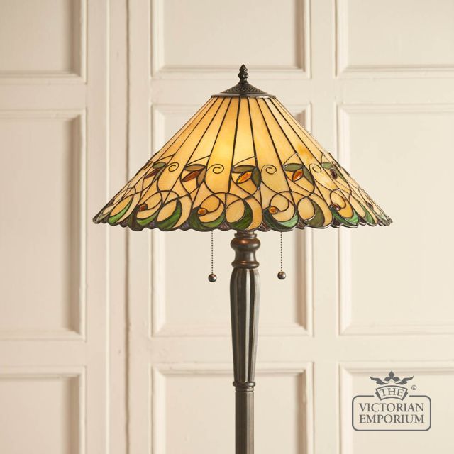 Jamelia Tiffany Style Floor Light With Amber Glass Beads  64192 2