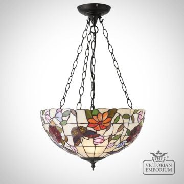 Butterfly Inverted 3lt Tiffany Style Pendant Light - Large