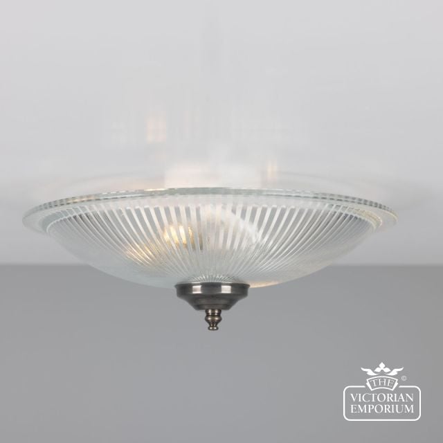 Nicosa Shallow Holophane Glass Flush Ceiling Light 30cm  Mlcf115antslv