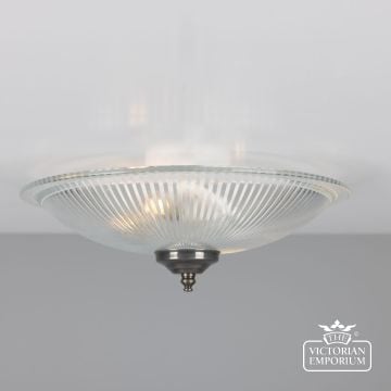 Nicosa Shallow Holophane Glass Flush Ceiling Light 30cm  Mlcf115antslv