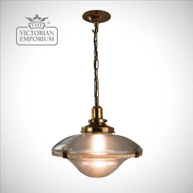 Reeded pendant with distressed brass or antique bronze metalwork