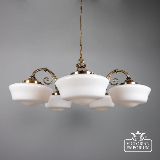 Clones 1920s Schoolhouse Chandelier Five Arm  Mlf200antbrs 1