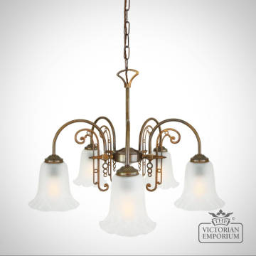 Medan 5 Arm Chandelier with Opal Etched Glass Bell Shades