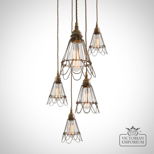 Praia Cage Pendant Cluster Five Light  Mlf177antbrs 1