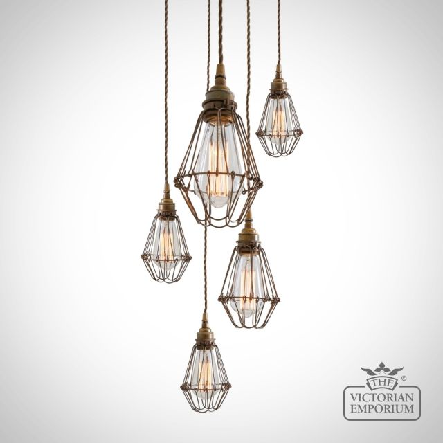 Praia Cage Pendant Cluster Five Light  Mlf177antbrs