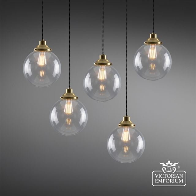 Riad Clear Globe Pendant Cluster Five Light  Mlf180satbrs