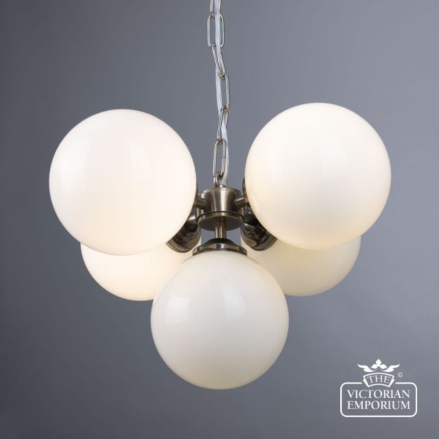 Yaounde Small Opal Globe Chandelier Five Light  Mlf203antslv 1