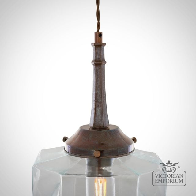 Novato Pendant With Hexagonal Stepped Glass Shade  Mlp455antbrs 2 2