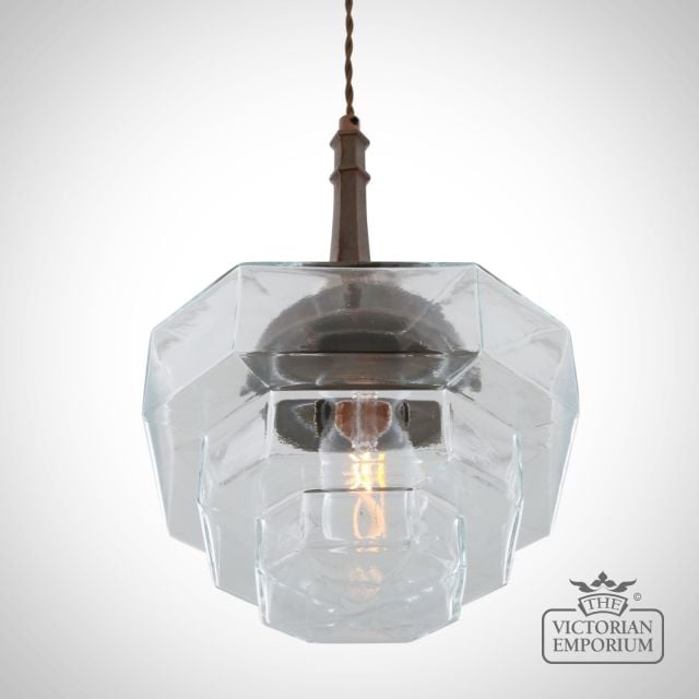 Novato Pendant With Hexagonal Stepped Glass Shade  Mlp455antbrs 3 2