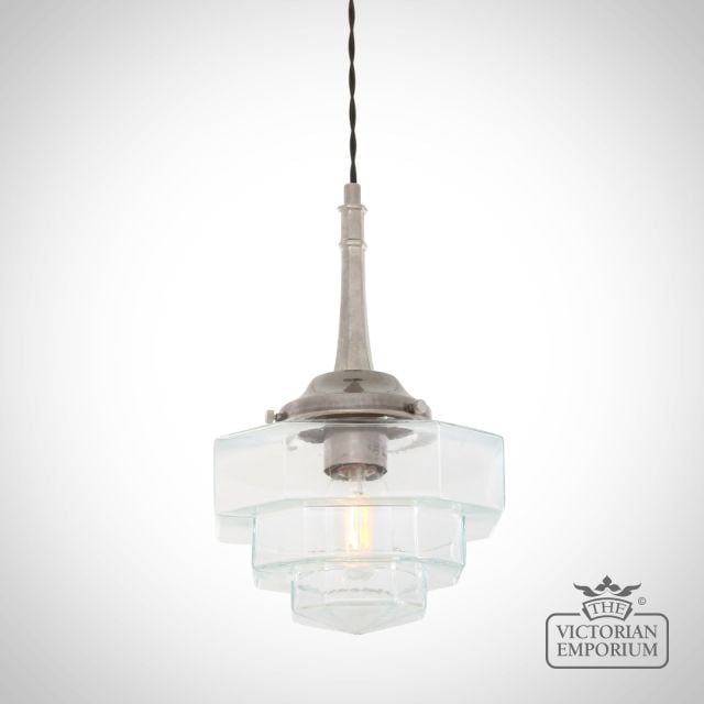 Novato Pendant With Hexagonal Stepped Glass Shade  Mlp455antslv 1 3