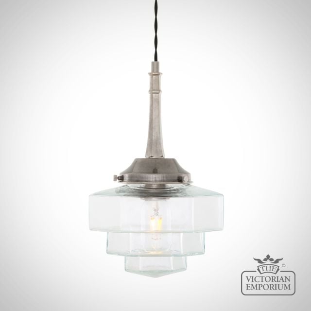 Novato Pendant With Hexagonal Stepped Glass Shade  Mlp455antslv 4