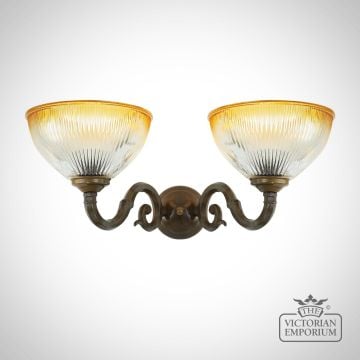 Tawau Fluted Wall Light With Holophane Glass Shades - Amber Or Clear