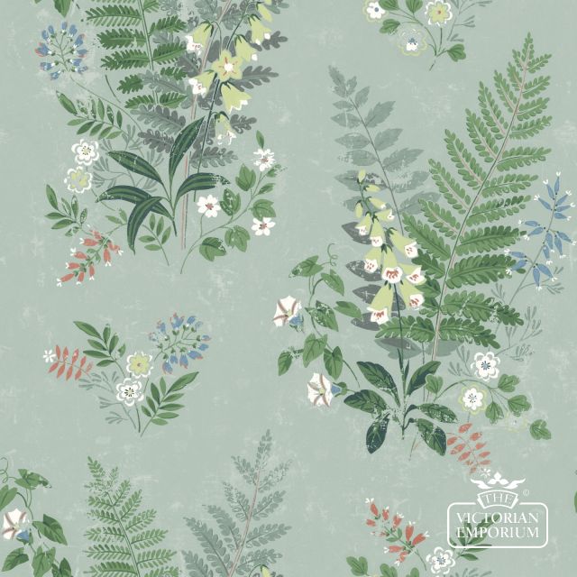 Foxglove wallpaper with a beige or green background