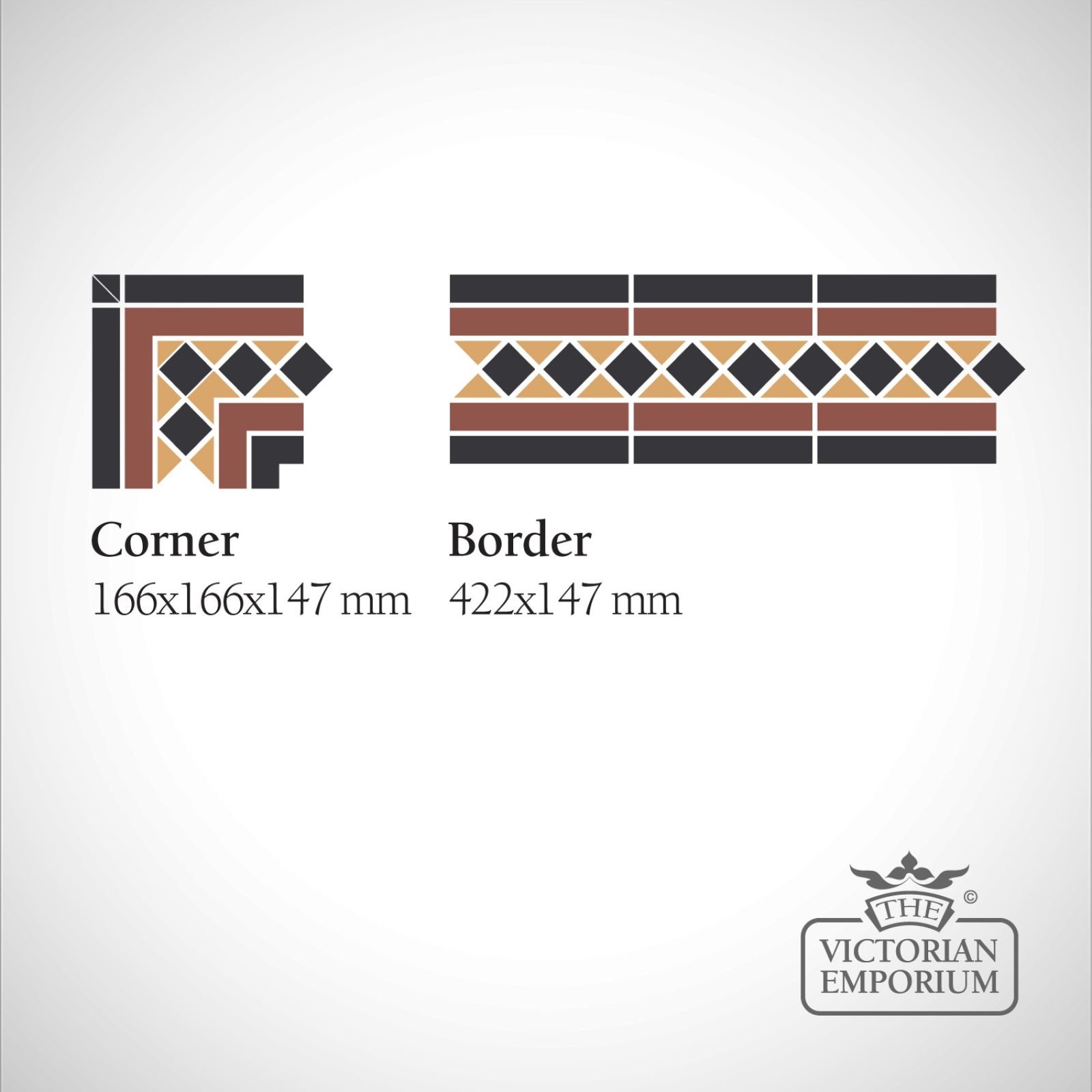 Guildford Victorian Mosaic Floor Tiles - Border or Corner