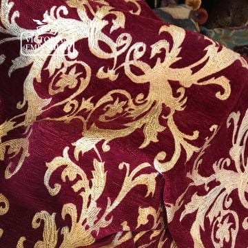Arabesque Debussy Fabric Luxurious Lampas Flock Design Cardinalbrass 783