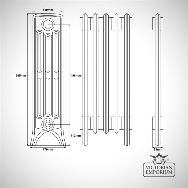 Cast Iron Radiator Rathmell 4 Column 665mm A4 Ld