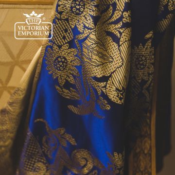 Monticello Fabric Damask Geometric Design F0316 Royal Blue Gold