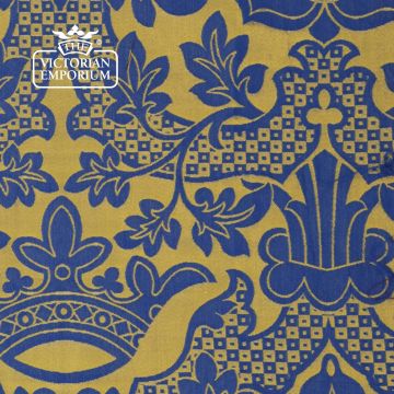 St Margaret Brocade Fabric Damask Medieval Design F1004 Blue Gold