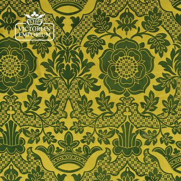 St Margaret Brocade Fabric Damask Medieval Design F1004 Green Gold