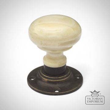 Classic Porcelain Door Knobs with Antique Brass Base