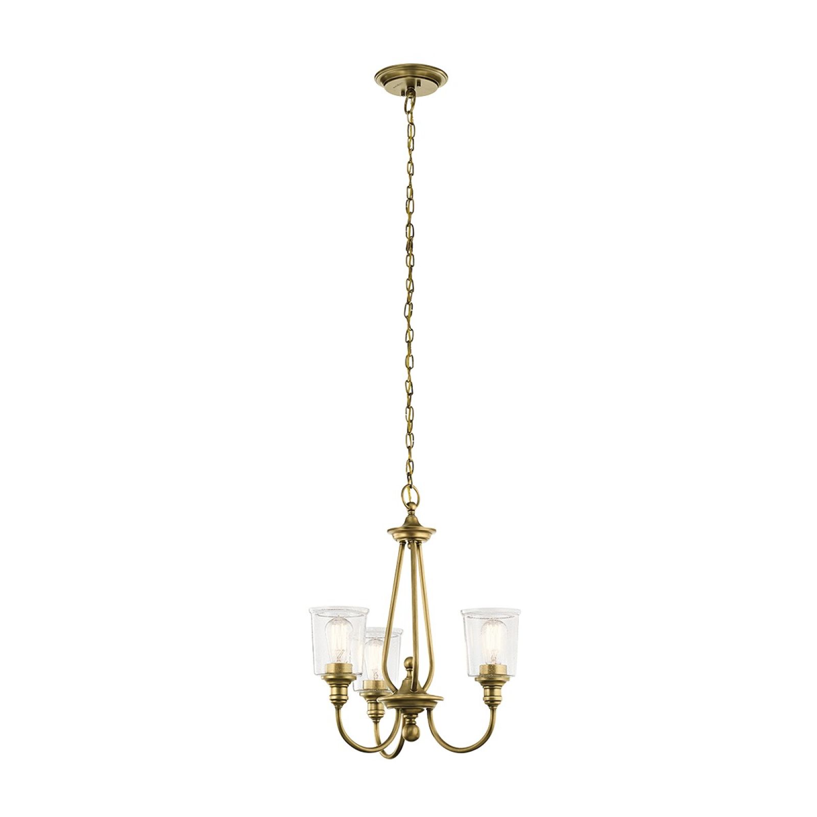 Waverley 3 light small chandelier in natural brass