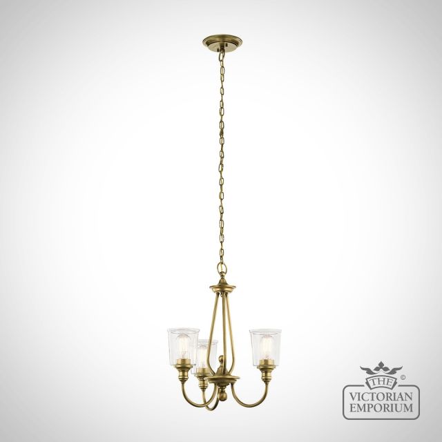 Waverly 3 Light Small Chandelier In Natural Brass