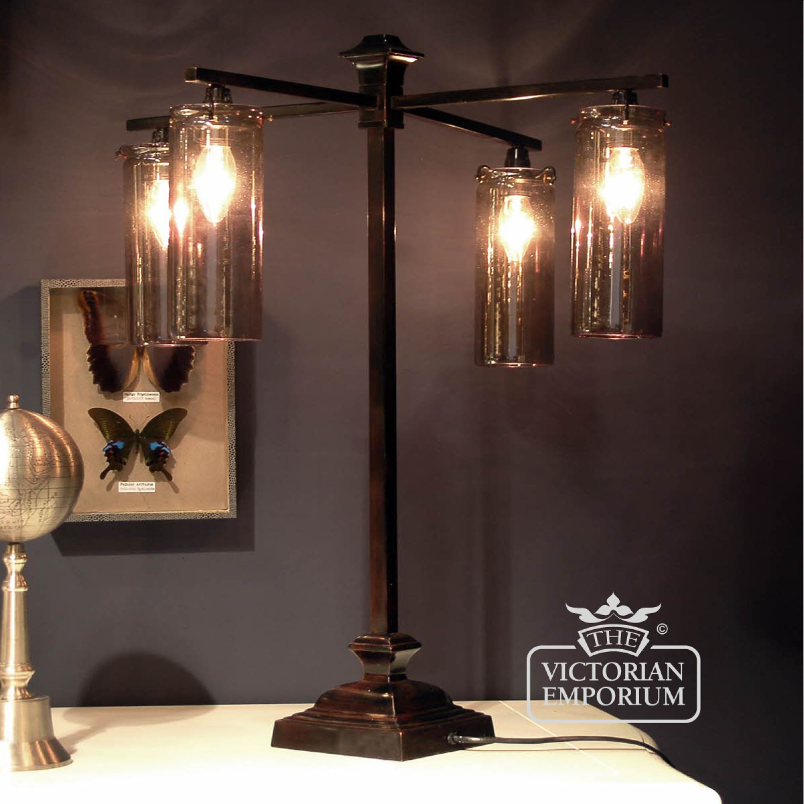 ​4 arm table lamp with  smoked glass shades