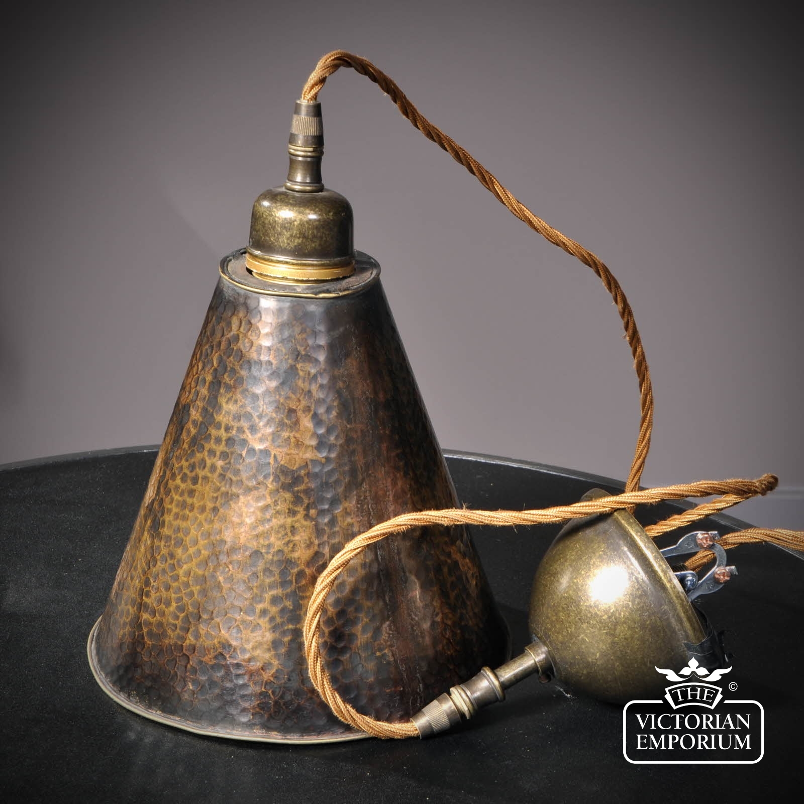 Vintage Copper Lamp Shade With Antique Style Cable