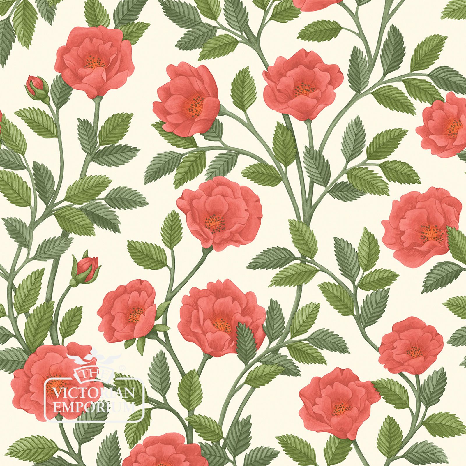 Hampton Roses wallpaper in a choice of Rouge, Rose, Marigold and Cream