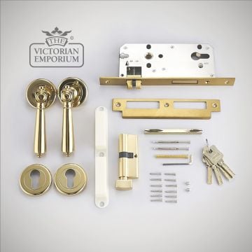 Nelson Brass Antimocrobial and Antibacterial Door Handle and Lock Set