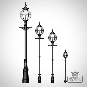 Globe outdoor lantern on cast iron lamp post in a choice of sizes