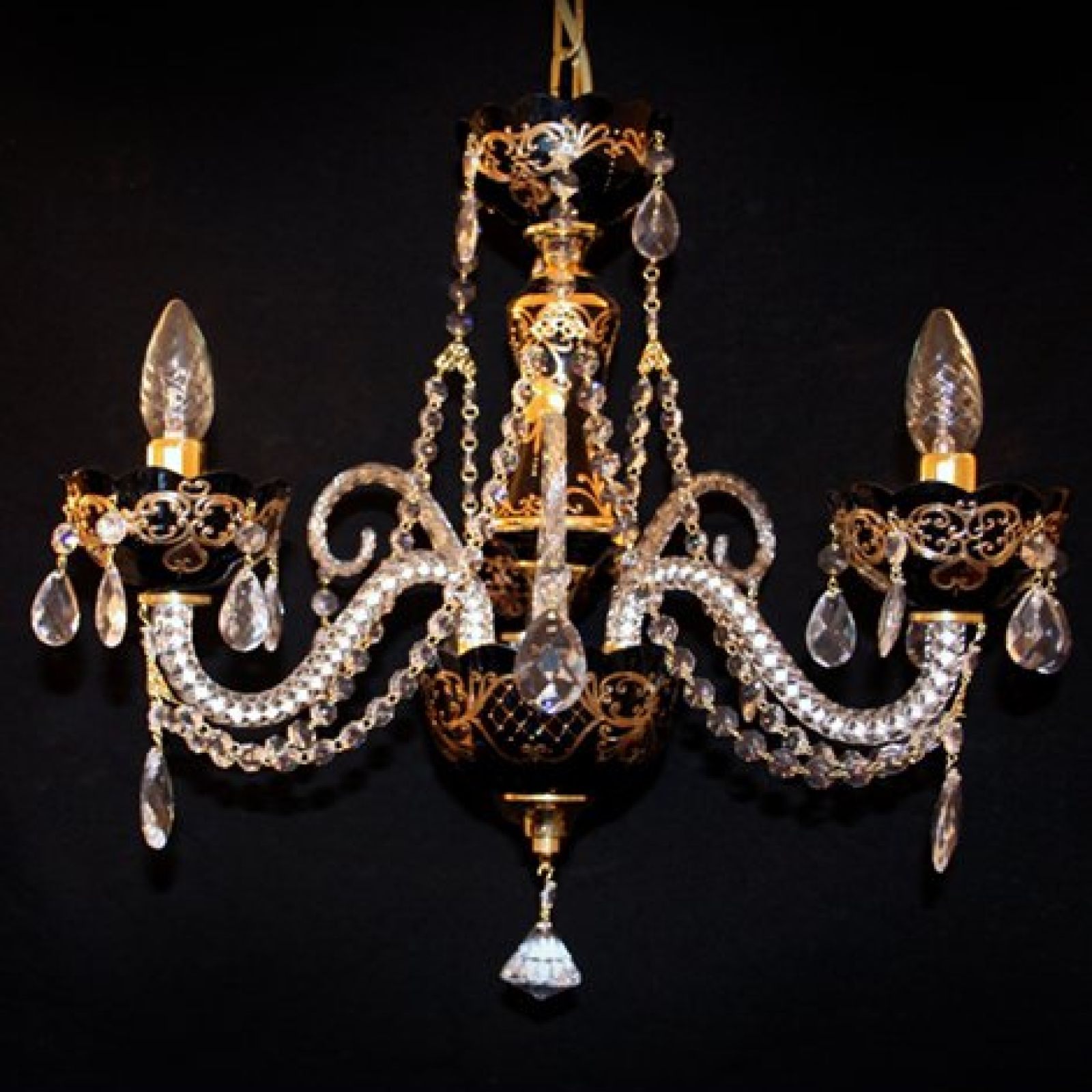 Coloured chandelier with handpainted gold detail