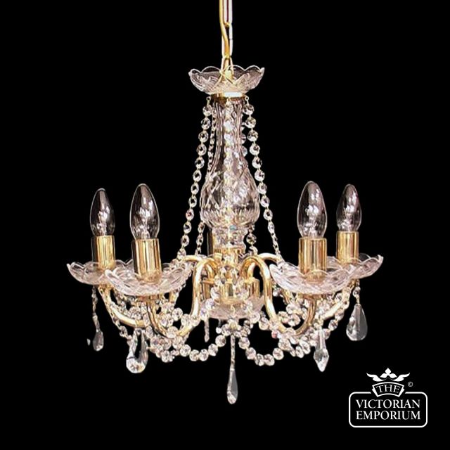 Crystal Chandelier With Gold Finish Candle Holders And Arms