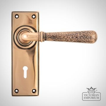 Polished Bronze Hammered Newberry Lever Lock or Latch Set