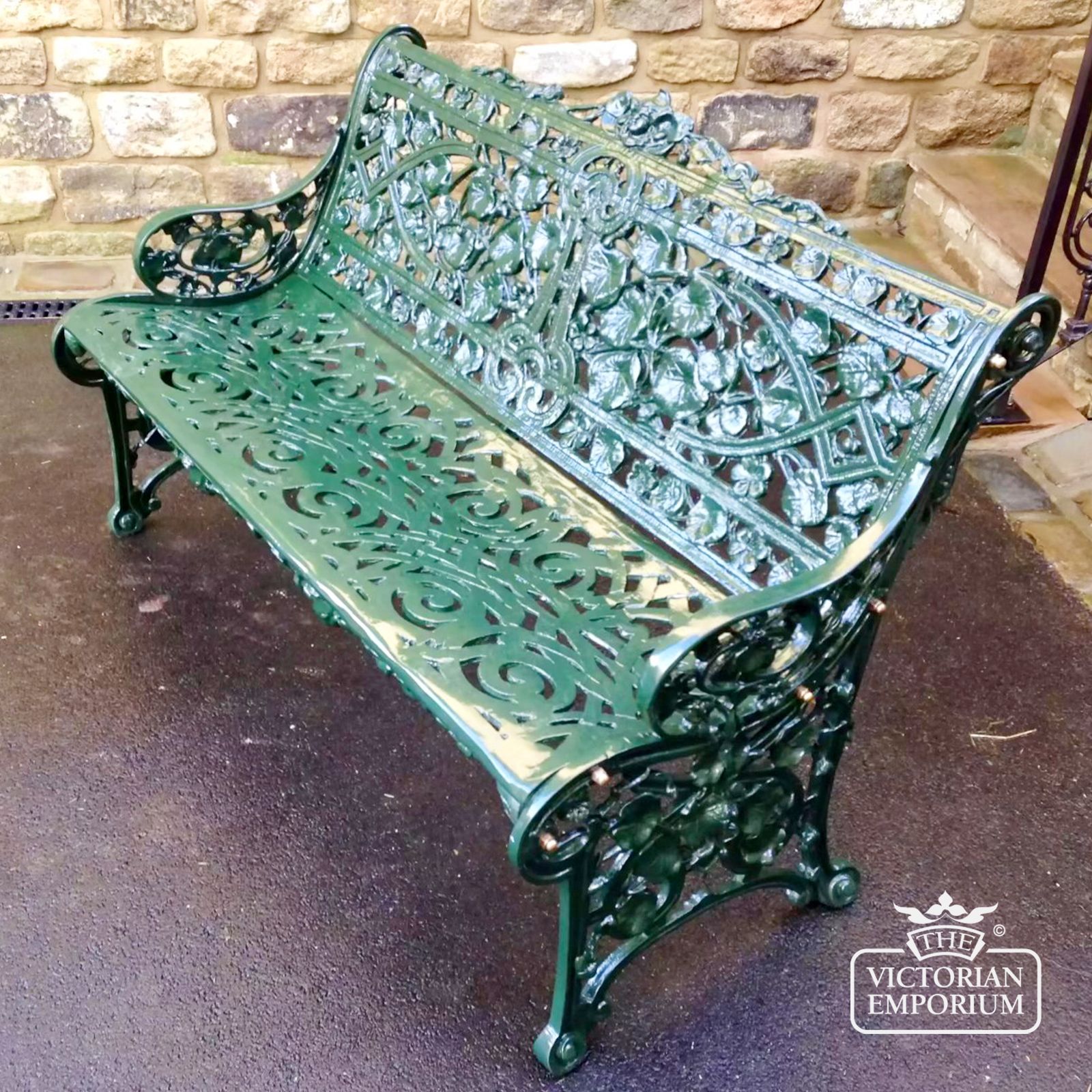 Victorian Cast Trellis Leaf Design Garden Bench - 3 Seater