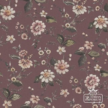 Marion’s Flowers wallpaper with an aubergine, white or grey background