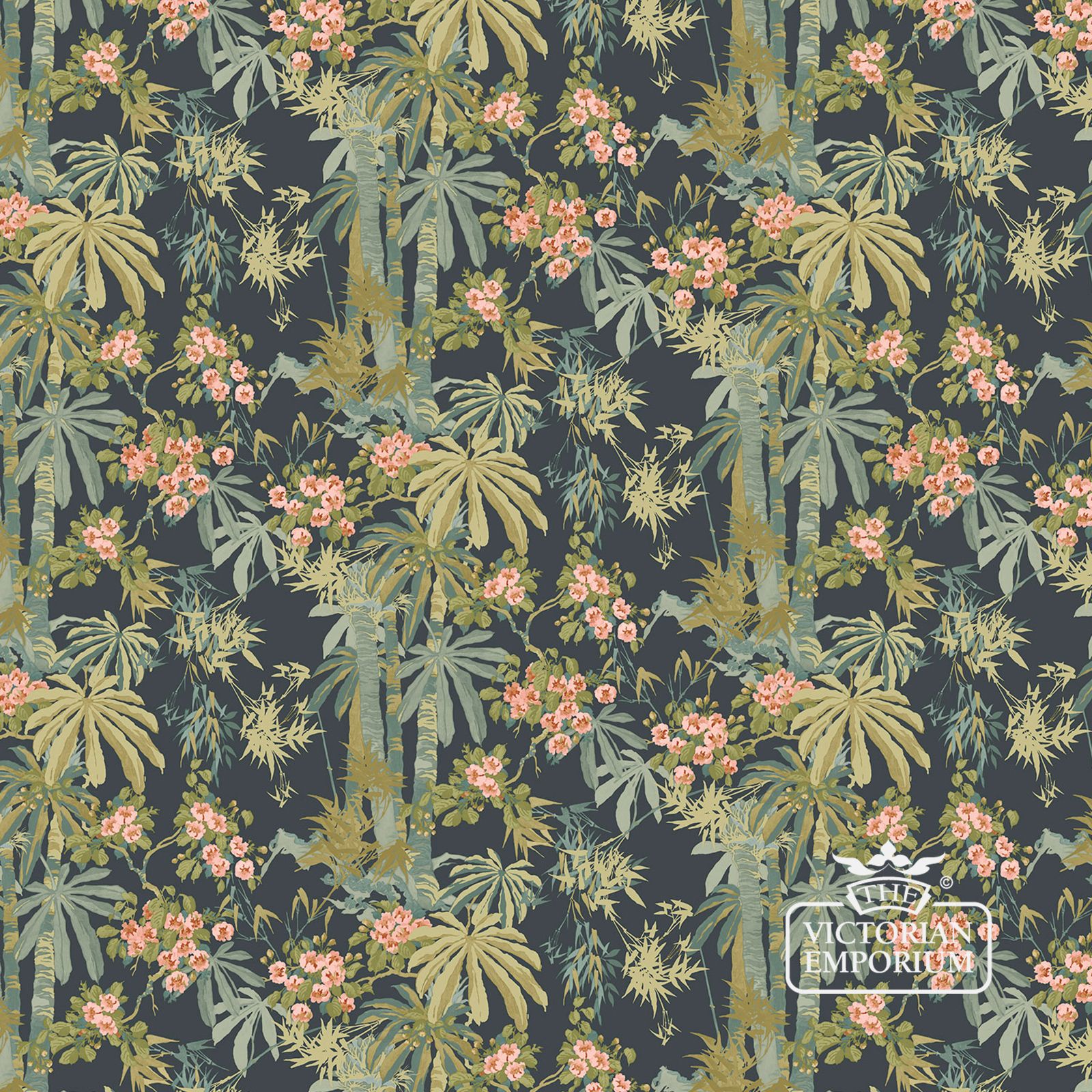 Bamboo Garden wallpaper in navy, green, red or pink