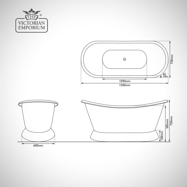 Rolltop Bath Copper Bateau 1500mm