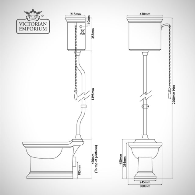 Chichester High Level Toilet, Cistern and Flush Pipe Kit