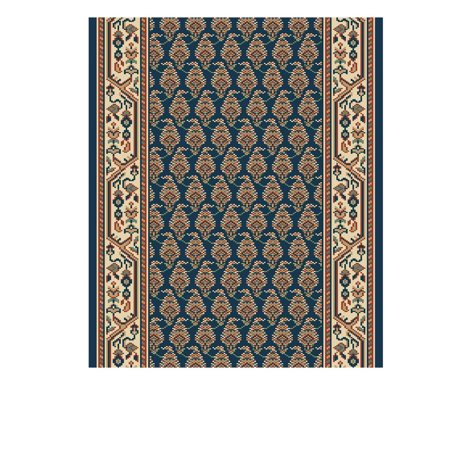 Victorian Stair Carpet Runner - style AV59110 in Navy Pattern