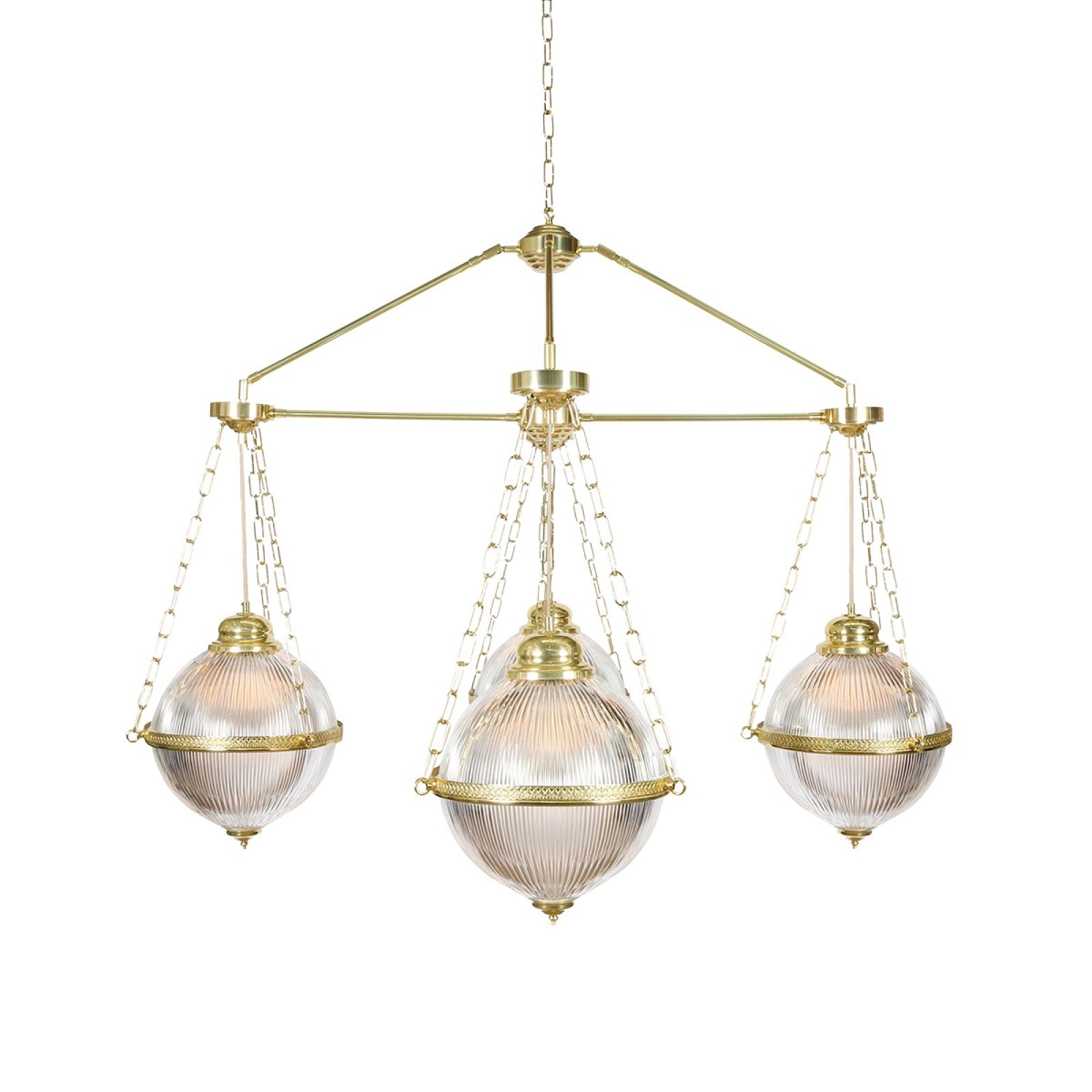 Holophane Glass Chandelier with 3 Arms