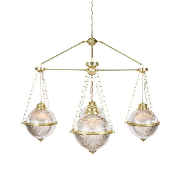 Holophane Glass Chandelier with 3 Arms